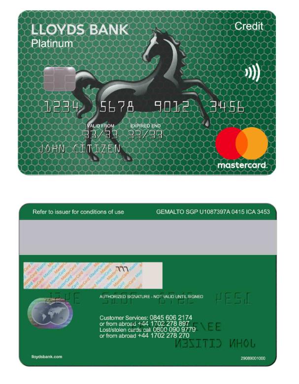 UK Lloyds bank mastercard credit card